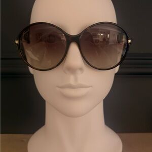Gucci Oversized Brown Gradient Round Sunglasses with Gold Accents